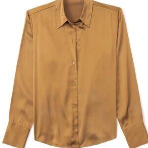 abercrombie & fitch | long-sleeve satin button-up shirt | size: us xxl | gold